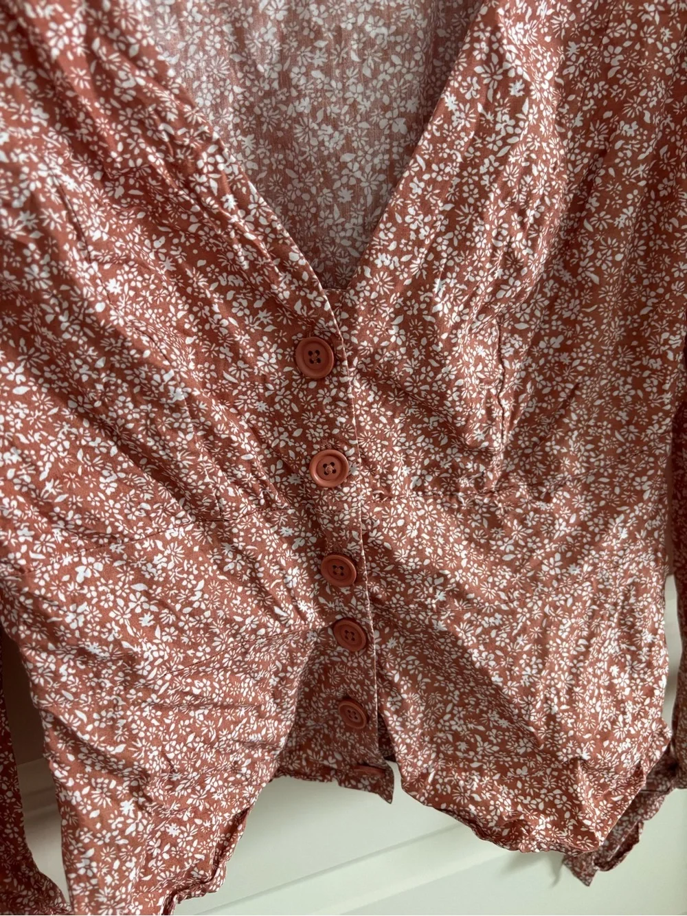Free People Dusty Rose Floral Button-Front Blouse